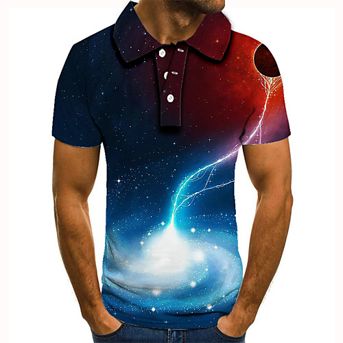 

Men's Golf Shirt Tennis Shirt 3D Print Graphic Prints Interstellar Button-Down Short Sleeve Street Tops Casual Fashion Cool Blue / Sports