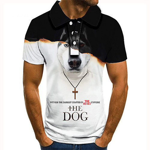 

Men's Golf Shirt Tennis Shirt 3D Print Dog Animal Button-Down Short Sleeve Street Tops Casual Fashion Cool Black / Sports
