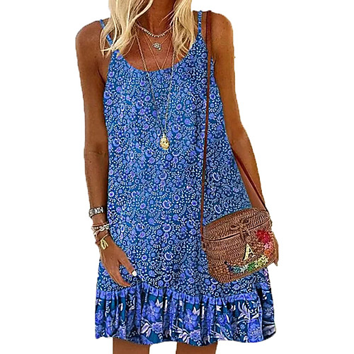 

cross-border e-commerce casual floral loose dress, new style european and american fashion printed suspender skirt