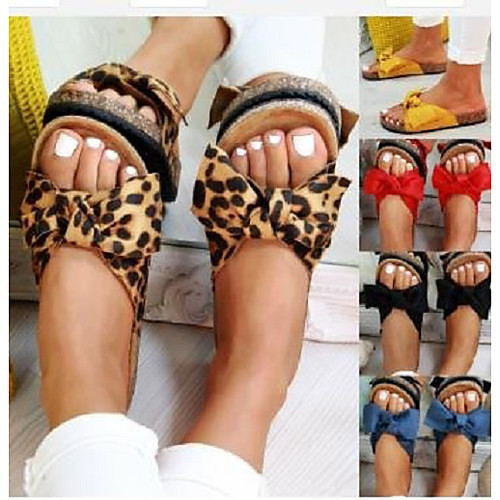 

Women's Sandals Flat Heel Round Toe PU Solid Colored Leopard Black Yellow