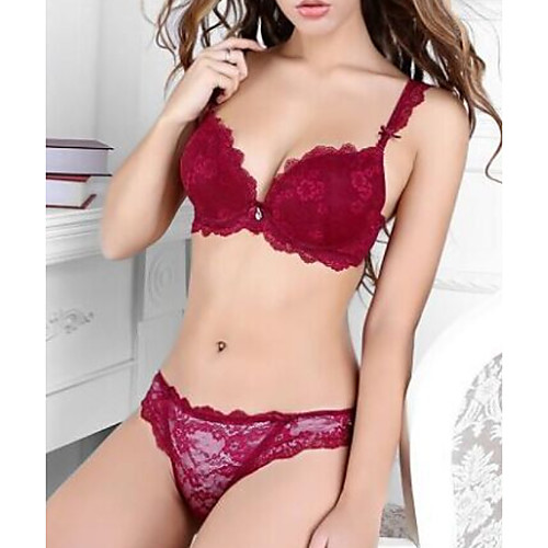 

Women's Bra & Panty Set Underwire Bra 3/4 Cup Solid Color Sexy Blushing Pink