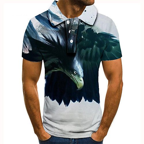 

Men's Golf Shirt Tennis Shirt 3D Print Eagle Animal Button-Down Short Sleeve Street Tops Casual Fashion Cool Blue / Sports