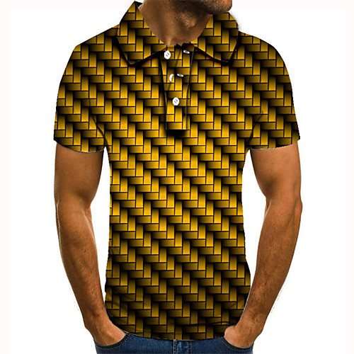 

Men's Golf Shirt 3D Print Geometric Graphic Prints Button-Down Short Sleeve Street Tops Casual Fashion Cool Yellow / Sports