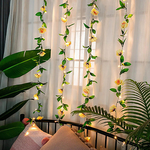 

Rose Flower Ivy Leaf LED Fairy String Light 2M 20 LED Rose Garland Copper Wire Lights for Wedding Party Event Home Décor Warm White Lighting AA Battery Power