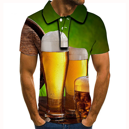 

Men's Golf Shirt Tennis Shirt 3D Print Graphic Prints Beer Button-Down Short Sleeve Street Tops Casual Fashion Cool Green / Sports