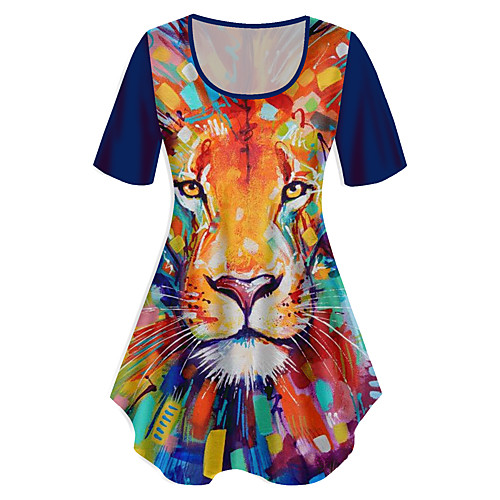 

Women's Plus Size Tops T shirt Graphic Animal Print Short Sleeve Crewneck Basic Blue Big Size XL XXL 3XL 4XL 5XL / Holiday