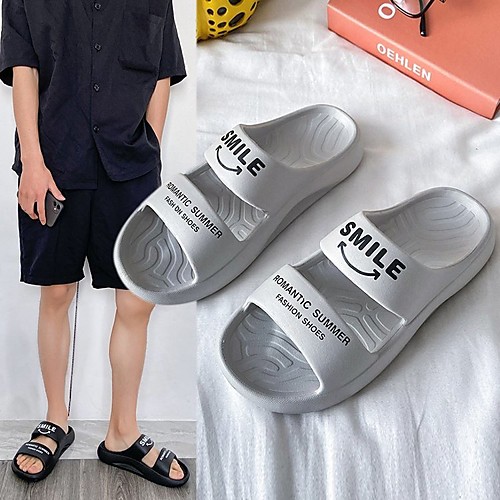 

Women's Sandals Flat Heel Round Toe PU Slogan White Black Gray