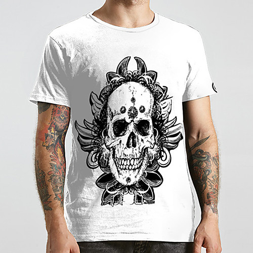 

Men's Unisex Tee T shirt 3D Print Graphic Prints Skull Plus Size Print Short Sleeve Casual Tops Fashion Designer Big and Tall White