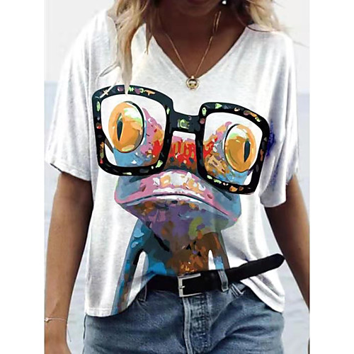 

Women's T shirt Cartoon V Neck Tops Basic Basic Top White