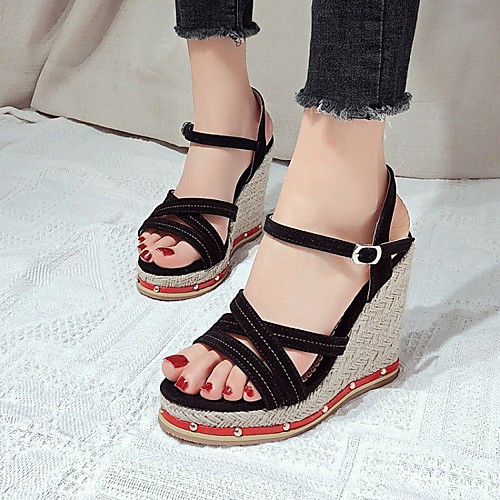 

Women's Sandals Wedge Sandals Espadrilles Platform Sandals Wedge Heel Round Toe PU Synthetics Black