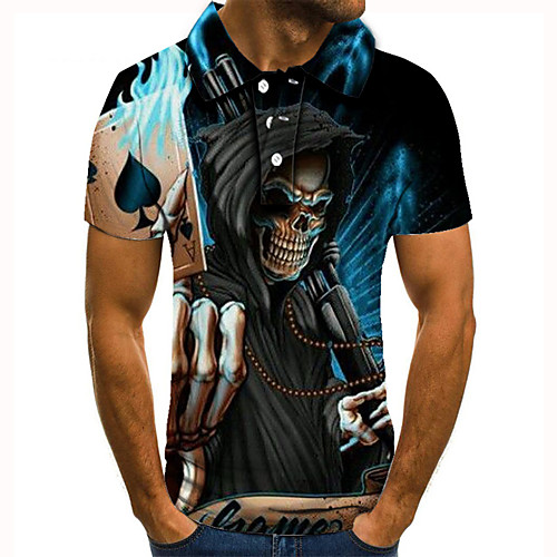 

Men's Golf Shirt Tennis Shirt 3D Print Graphic Prints Skull Button-Down Short Sleeve Street Tops Casual Fashion Cool Blue / Sports