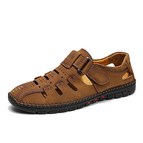 

Men's Sandals Crochet Leather Shoes Flat Sandals Sporty Casual Beach Daily Outdoor Water Shoes Walking Shoes Nappa Leather Cowhide Breathable Handmade Non-slipping Booties / Ankle Boots Black Yellow