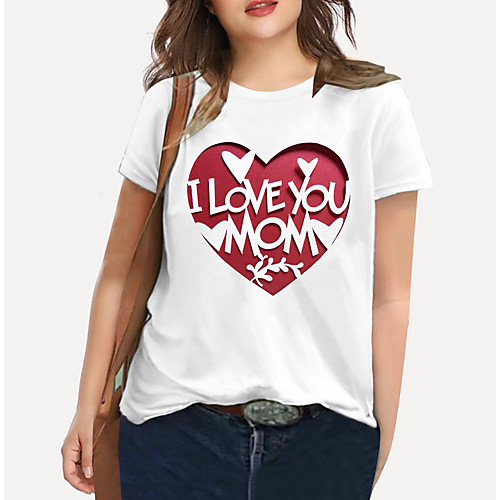 

Women's Plus Size Tops T shirt Graphic Heart Letter Print Short Sleeve Crewneck Basic White Black Big Size XL XXL 3XL 4XL 5XL / Holiday / Going out