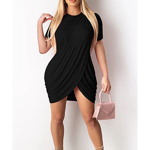 

Women's Sheath Dress Short Mini Dress Blushing Pink Black Short Sleeve Solid Color Patchwork Fall Summer Round Neck Elegant Casual 2021 S M L XL