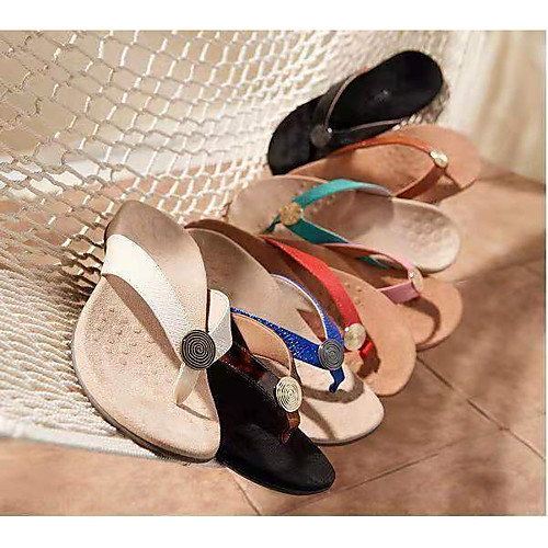 

Women's Slippers & Flip-Flops Wedge Heel Round Toe PU Solid Colored Light Brown Leopard White