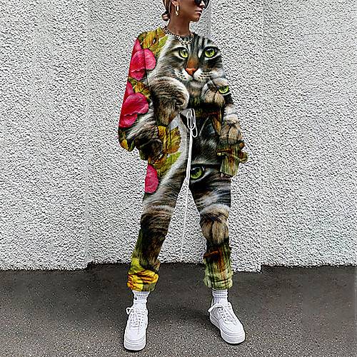 

Women's Basic Streetwear Floral Print Vacation Casual / Daily Two Piece Set Tracksuit T shirt Pant Loungewear Jogger Pants Drawstring Print Tops