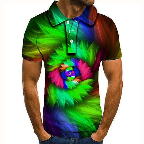 

Men's Golf Shirt 3D Print Rainbow Graphic Prints Button-Down Short Sleeve Street Tops Casual Fashion Cool Green / Sports