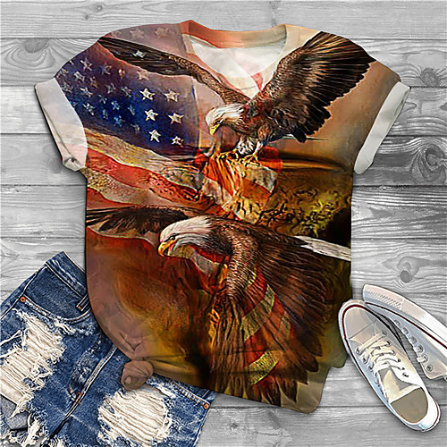 

Women's Plus Size Tops T shirt Graphic Flag Animal Print Short Sleeve Crewneck Basic Yellow Big Size XL XXL 3XL 4XL 5XL / Holiday