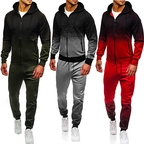 

Men's Tracksuit Full Zip Hoodie Gradient 2 Piece Zipper Hooded Daily Fitness Sportswear Basic Hoodies Sweatshirts Long Sleeve Gray Green Red