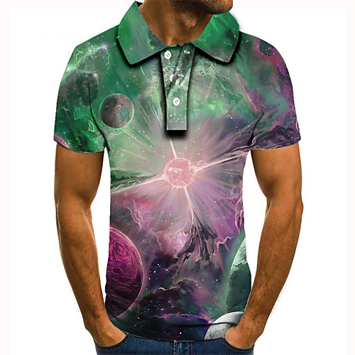 

Men's Golf Shirt 3D Print Graphic Prints Interstellar Button-Down Short Sleeve Street Tops Casual Fashion Cool Green / Sports