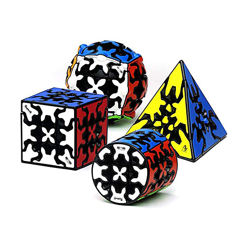 

QiYi Magic Cube Set, Gear Speed Cube Bundle of 3x3x3 Gear Cube Gear Pyraminx Cylindrical Gear Cube and Gear Ball Cube Puzzle Toys 4Pcs