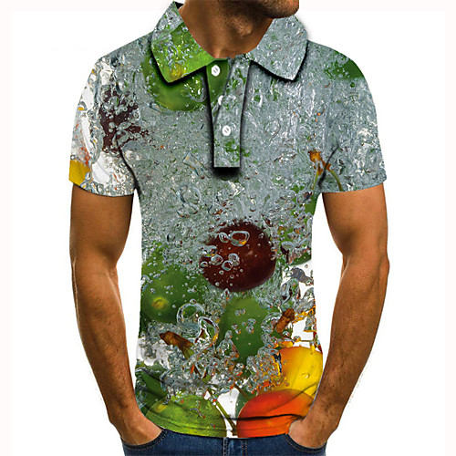 

Men's Golf Shirt Tennis Shirt 3D Print Running water Fruit Button-Down Short Sleeve Street Tops Casual Fashion Cool Green / Sports