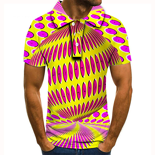 

Men's Golf Shirt Tennis Shirt 3D Print Geometric Graphic Prints Button-Down Short Sleeve Street Tops Casual Fashion Cool Yellow / Sports