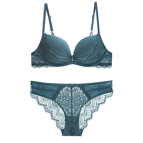 

Women's Bra & Panty Set Wireless 3/4 Cup Solid Color Sexy Dark Green