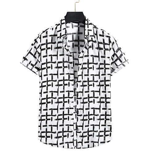 

Men's Shirt Graphic Short Sleeve Casual Tops Standing Collar White