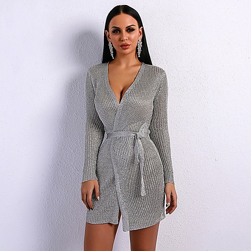 

Sheath / Column Cut Out Sexy Homecoming Cocktail Party Dress V Neck Long Sleeve Short / Mini Spandex with Sleek 2021