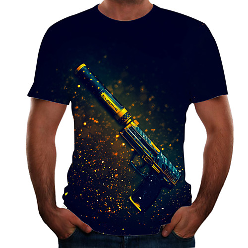 

Men's T shirt 3D Print 3D Rivet Mesh Short Sleeve Casual Tops Sportswear Sports Black Blue Gold