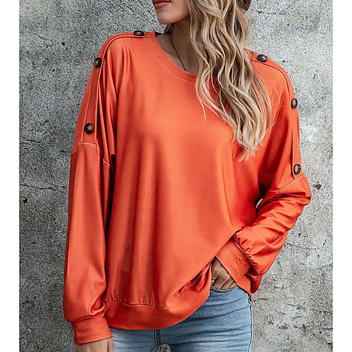 

LITB Basic Women's Buttoned Blosue Solid Color Long SleevesTop Pullover Sweatsihrt Daily Outfit