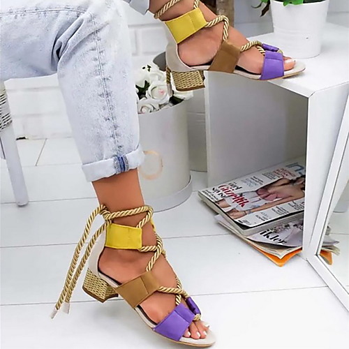 

Women's Sandals Boho Bohemia Beach Roman Shoes Gladiator Sandals Chunky Heel Round Toe Synthetics Black Purple Yellow