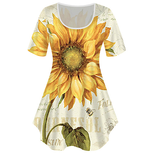 

Women's Plus Size Tops T shirt Graphic Sunflower Print Short Sleeve Crewneck Basic Yellow Big Size XL XXL 3XL 4XL 5XL