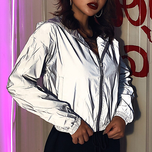 

2021 cross-border wish new reflective hooded jacket women's autumn and winter amazon new slim baseball uniform jacket