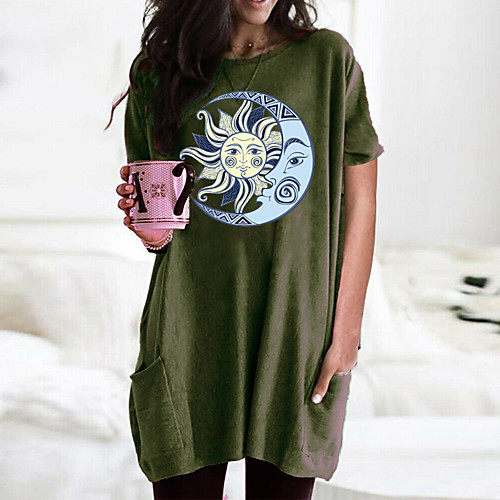 

Women's T shirt Dress Graphic Round Neck Tops Basic Basic Top Black Wine Army Green