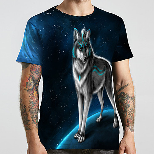

Men's Unisex Tee T shirt 3D Print Graphic Prints Wolf Plus Size Print Short Sleeve Casual Tops Basic Designer Big and Tall Black