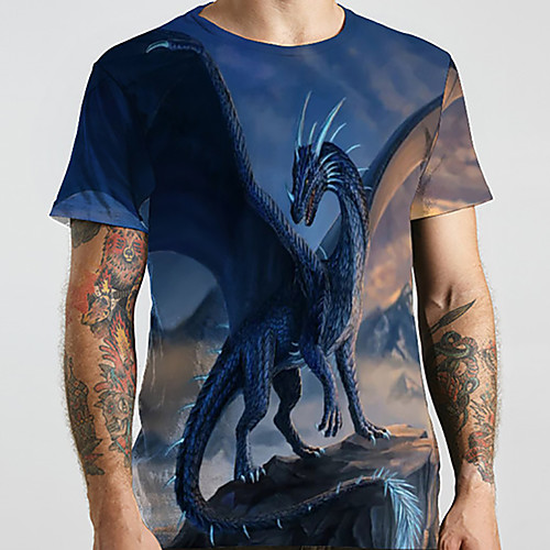 

Men's Unisex Tee T shirt Shirt 3D Print Dragon Graphic Prints Animal Plus Size Print Short Sleeve Casual Tops Basic Designer Big and Tall Round Neck Royal Blue / Summer