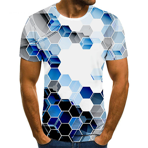 

Men's Unisex Tee T shirt 3D Print Graphic Prints Argyle Plus Size Print Short Sleeve Casual Tops Basic Fashion Designer Big and Tall Blue