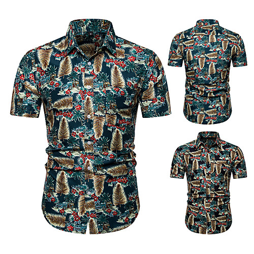 

Men's Shirt Other Prints Tree Leaves Short Sleeve Casual Tops Casual Green Navy Blue