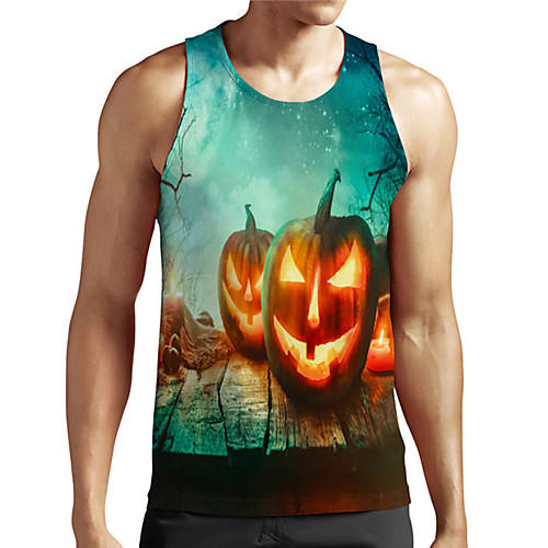 

Men's Unisex Tank Top Undershirt 3D Print Graphic Prints Pumpkin Plus Size Print Sleeveless Casual Tops Basic Designer Big and Tall Blue