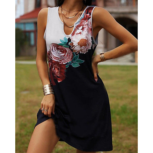 

Women's Shift Dress Short Mini Dress Black Sleeveless Pattern Spring Summer Casual / Daily 2021 S M L XL XXL XXXL