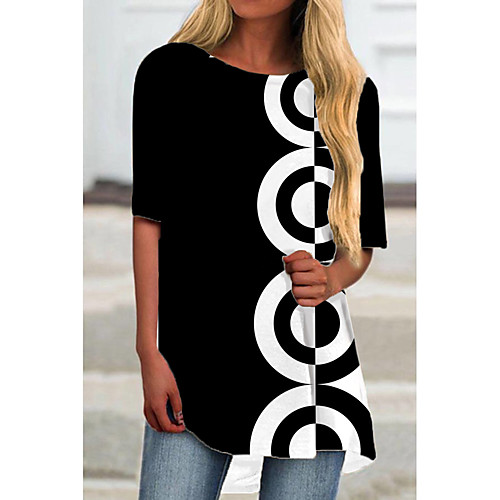 

Women's T Shirt Dress Tee Dress Short Mini Dress Black Half Sleeve Print Geometric Print Spring Summer Round Neck Casual Holiday 2021 S M L XL XXL 3XL