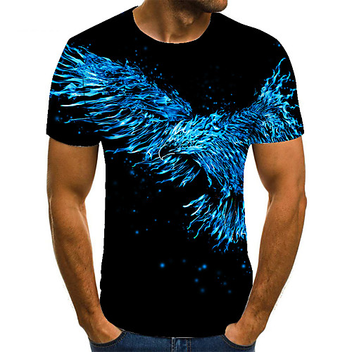 

Men's Unisex Tee T shirt 3D Print Graphic Prints Eagle Plus Size Print Short Sleeve Casual Tops Basic Fashion Designer Big and Tall Blue