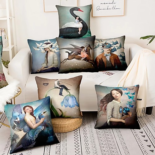 

Double Side Cushion Cover 1PC Faux Linen Soft Decorative Square Pillowcase for Sofa Bedroom Car Chair Superior Quality Outdoor Cushion for Patio Garden Farmhouse Bench Couch