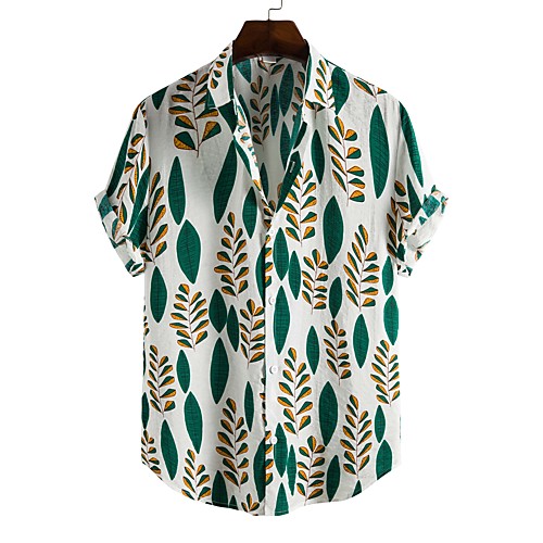 

Men's Shirt Other Prints Color Block Plus Size Print Short Sleeve Going out Tops Tropical Beach Classic Collar Rainbow