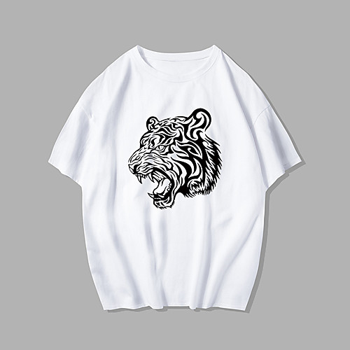 

Men's Unisex Tee T shirt Hot Stamping Graphic Prints Tiger Plus Size Print Short Sleeve Street Tops 100% Cotton Basic Designer Big and Tall White Blue Purple
