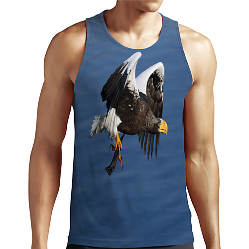 

Men's Unisex Tank Top Undershirt 3D Print Graphic Prints Eagle Animal Plus Size Print Sleeveless Casual Tops Basic Designer Big and Tall Blue