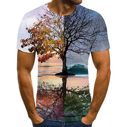

Men's Unisex Tee T shirt 3D Print Graphic Prints Tree Plus Size Print Short Sleeve Casual Tops Basic Fashion Designer Big and Tall Blue
