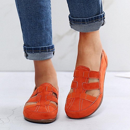 

Women's Loafers & Slip-Ons Comfort Shoes Flat Heel Round Toe PU Solid Colored Black Pink Orange